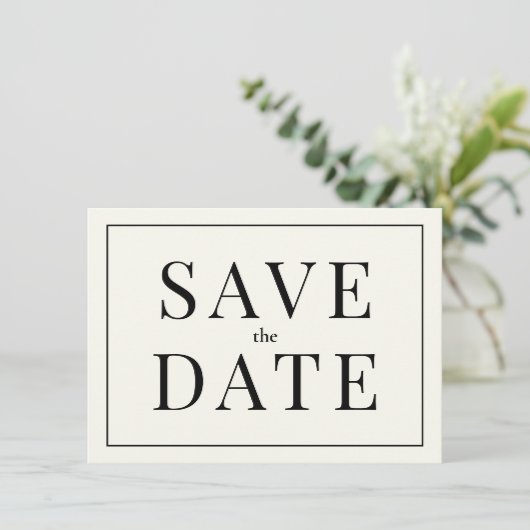 Einfache Schwarzweiß-Save the Date-Karte Einladung (Stehend Vorderseite)