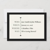 Einfache Schwarzweiß-Save the Date-Karte Einladung (Rückseite)