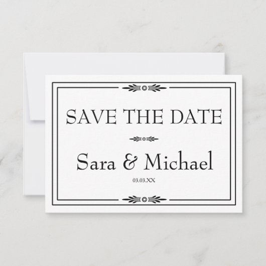 Einfache Schwarzweiß-Save the Date-Karte Save The Date (Vorderseite)