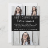 Einfache Schwarzweiß-Schrift 4 Foto Abschluss Einladung (Rückseite)