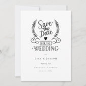 Einfache Schwarzweiß-Schrift Save the Date Einladung (Vorderseite)