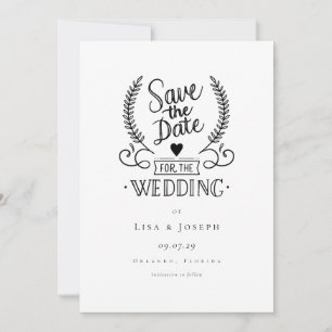 Einfache Schwarzweiß-Schrift Save the Date Einladung