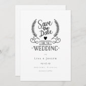 Einfache Schwarzweiß-Schrift Save the Date Einladung (Vorne/Hinten)