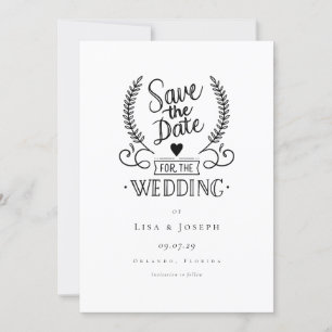 Einfache Schwarzweiß-Schrift Save the Date Einladung