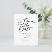 Einfache Schwarzweiß-Schrift Save the Date Postkarte (Stehend Vorderseite)
