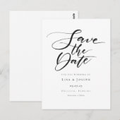 Einfache Schwarzweiß-Schrift Save the Date Postkarte (Vorne/Hinten)