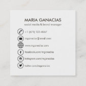 Einfache Schwarzweiss-Sozialmedium-Visitenkarte Quadratische Visitenkarte (Rückseite)