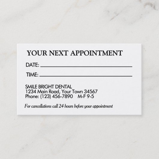 Einfache Schwarzweiß-Terminkarte Visitenkarte (Vorderseite)