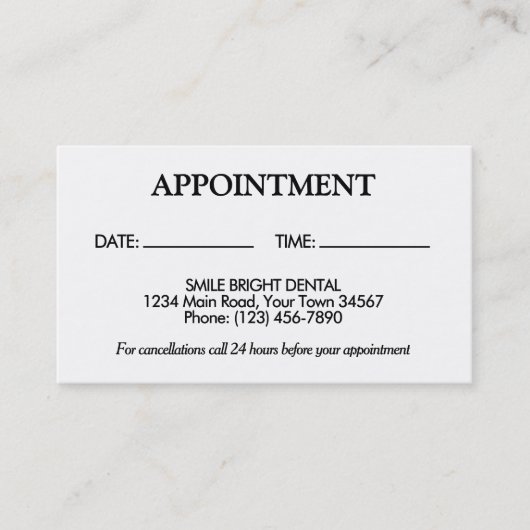 Einfache Schwarzweiß-Terminkarte Visitenkarte (Vorderseite)