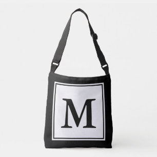 Einfache Schwarzweiß-Vorlage mit Monogramm Tragetaschen Mit Langen Trägern