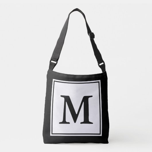 Einfache Schwarzweiß-Vorlage mit Monogramm Tragetaschen Mit Langen Trägern (Vorderseite)