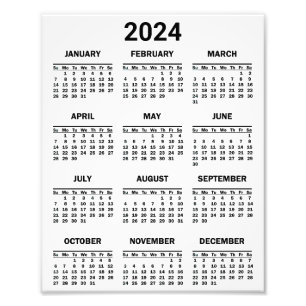 Einfache Schwarzweiß/Weiß 2024 Jahr im Überblick Fotodruck