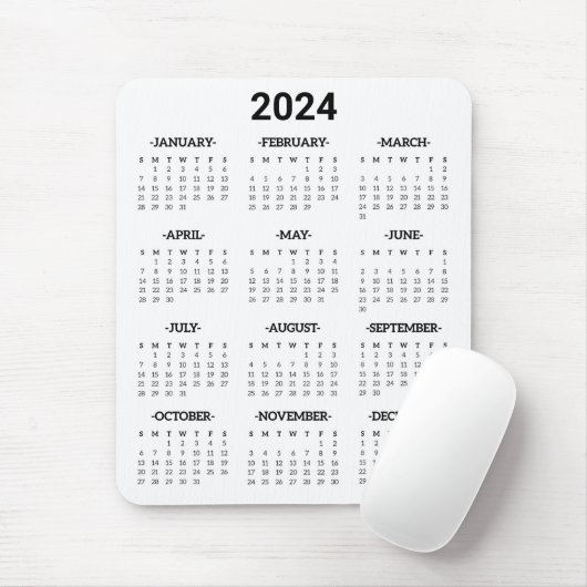 Einfache Schwarzweiß/Weiß 2024 Jahr im Überblick Mousepad (Mit Mouse)