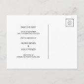 Einfache schwarzweiße Save the Date Postkarte (Rückseite)