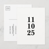 Einfache schwarzweiße Save the Date Postkarte (Vorne/Hinten)