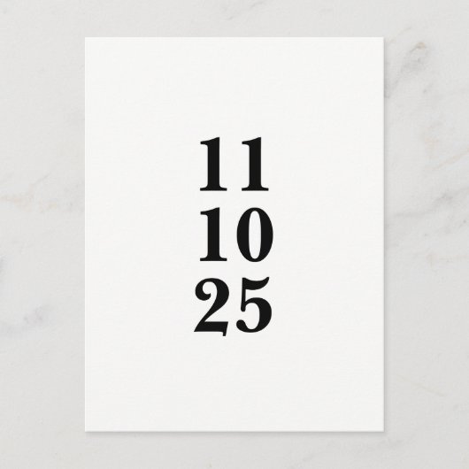 Einfache schwarzweiße Save the Date Postkarte (Vorderseite)