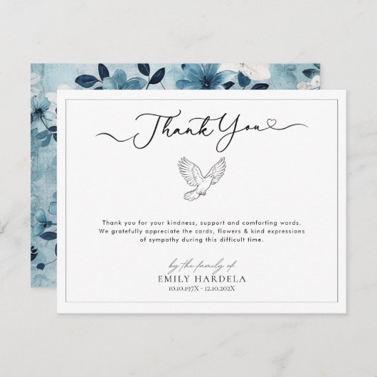 Einfache Scrift Dove Beerdigung Dankeschön Karte (Vorne/Hinten)