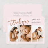 Einfache Script 3 Foto Baby Birth Dankeskarte (Vorne/Hinten)