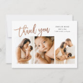 Einfache Script 3 Foto Baby Birth Dankeskarte (Vorderseite)