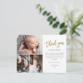 Einfache Script 3 Foto Collage Baby Vielen Dank Postkarte (Stehend Vorderseite)