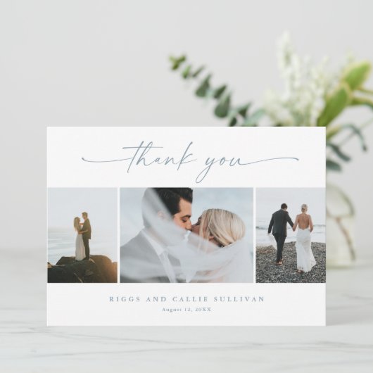 Einfache Script 3 Foto Hochzeit Einladung (Stehend Vorderseite)