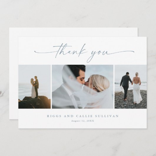 Einfache Script 3 Foto Hochzeit Einladung (Vorne/Hinten)