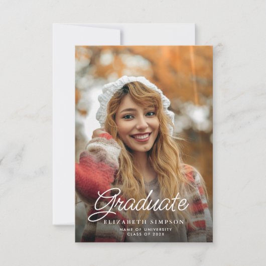 einfache Script-Abschluss-Ankündigung Fotokarte Dankeskarte (Vorderseite)