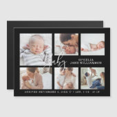 Einfache Script Baby Birth Foto Collage Black Magneteinladung (Vorne/Hinten)