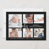 Einfache Script Baby Birth Foto Collage Black Magneteinladung (Vorderseite)
