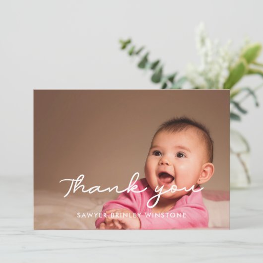 Einfache Script Baby Dusche Dankeschön Karte (Stehend Vorderseite)