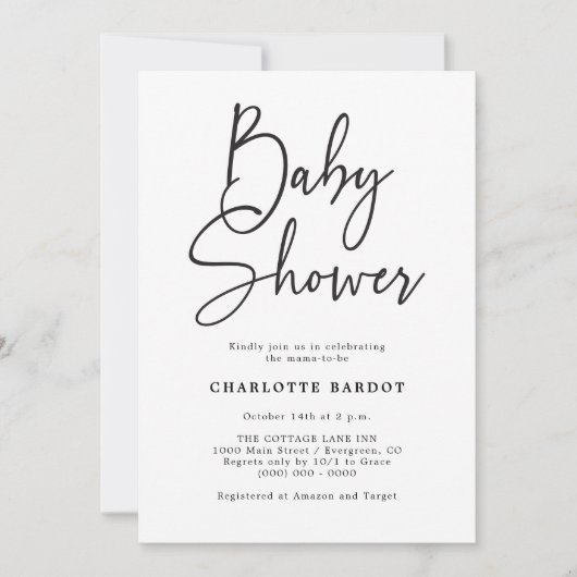 Einfache Script-Baby-Dusche Einladung (Vorderseite)