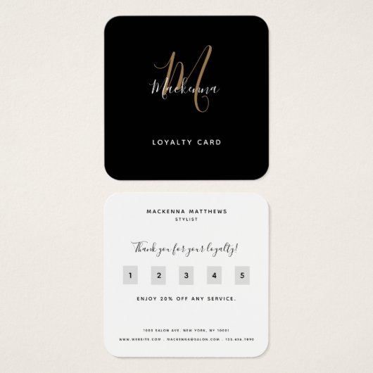Einfache Script Black and Gold Monogram Loyalty Ca (Vorne & Hinten)