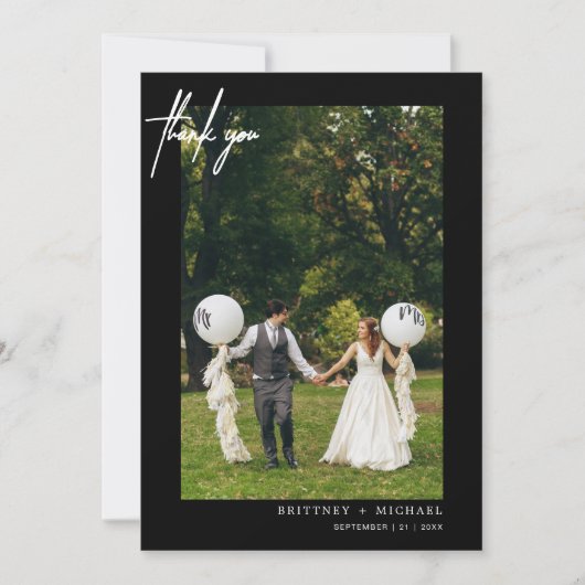 Einfache Script Black Foto Moderne Dankeschön Kart Dankeskarte (Vorderseite)