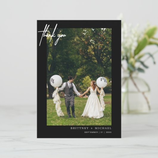Einfache Script Black Foto Moderne Dankeschön Kart Dankeskarte (Stehend Vorderseite)