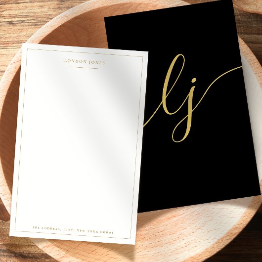 Einfache Script Black Gold Personalisiert Stationi Briefpapier