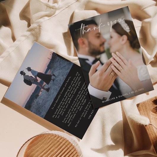 Einfache Script Black mit Foto Wedding Dankeskarte