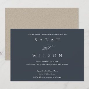 Einfache Script Black Navy Engagement Party einlad Dankeskarte