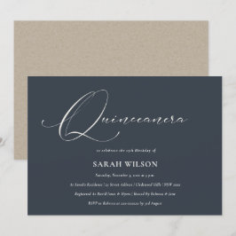 Einfache Script Black Navy White Quinceañera Einla Dankeskarte
