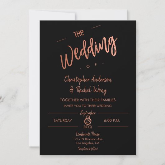 Einfache Script Black Rose Gold Foil Die Hochzeit Einladung (Vorderseite)