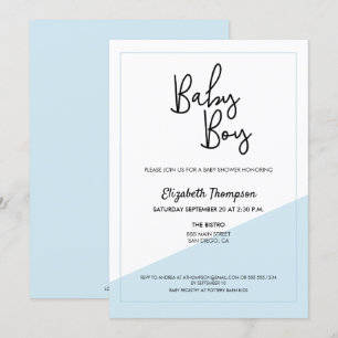 Einfache Script Blue Modern Baby Boy Dusche Einladung