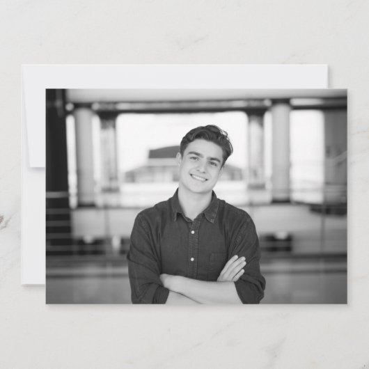 Einfache Script Blue White Foto Abschluss Ankündigung (Rückseite)