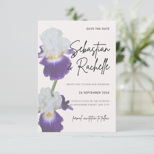 Einfache Script-Blume Save the Date Einladung (Stehend Vorderseite)