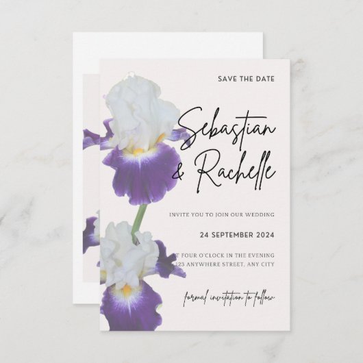 Einfache Script-Blume Save the Date Einladung (Vorne/Hinten)