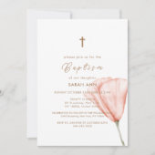 Einfache Script Boho Floral Gold Cross Taufe Einladung (Vorderseite)