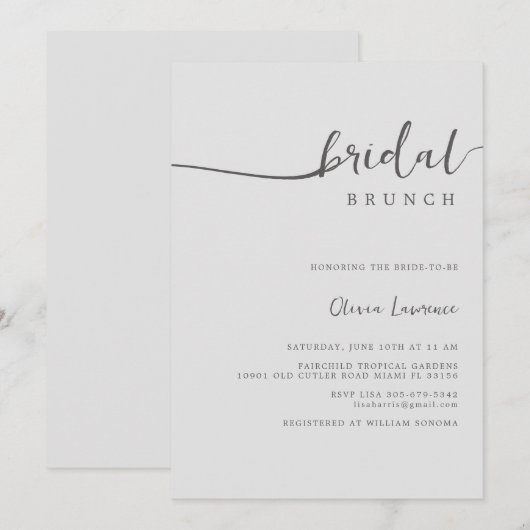 Einfache Script Bridal Brunch Einladung (Vorne/Hinten)