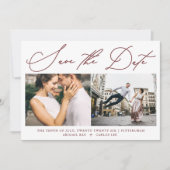 Einfache Script Burgundy Zwei Foto Moderne Save The Date (Vorderseite)