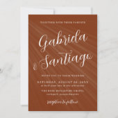 Einfache Script Burnt Orange und White Wedding Einladung (Vorderseite)