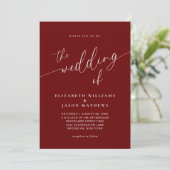 Einfache Script Calligraphy Burgundy Foto Wedding Einladung (Stehend Vorderseite)
