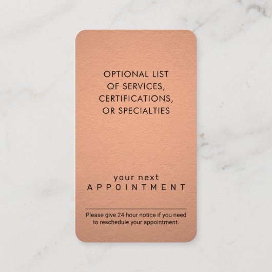 Einfache Script-Copper-Imitate zeichnen ein elegan Terminkarte (Rückseite)