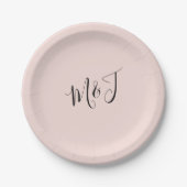 Einfache Script Couple Initials Blush Paper Plate Pappteller (Vorderseite)